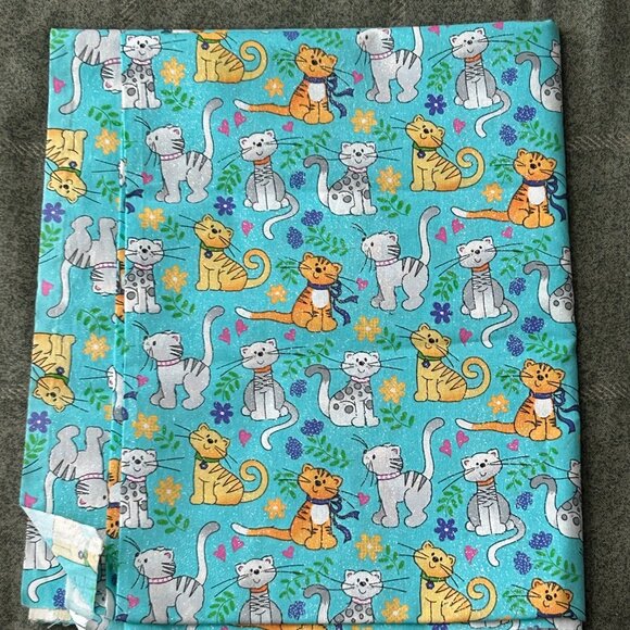 Fabric Cat Print by Laurie Campbell/Patty Reed 2017 La Di Draw 1+ Yard Glitter - Picture 8 of 11